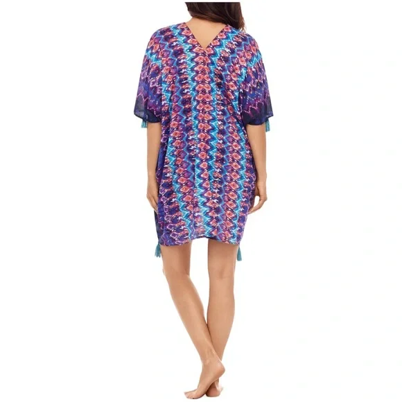 Miraclesuit Bella Alba Cotton Caftan Cover-Up in Midnight Blue (M) - Picture 4 of 14